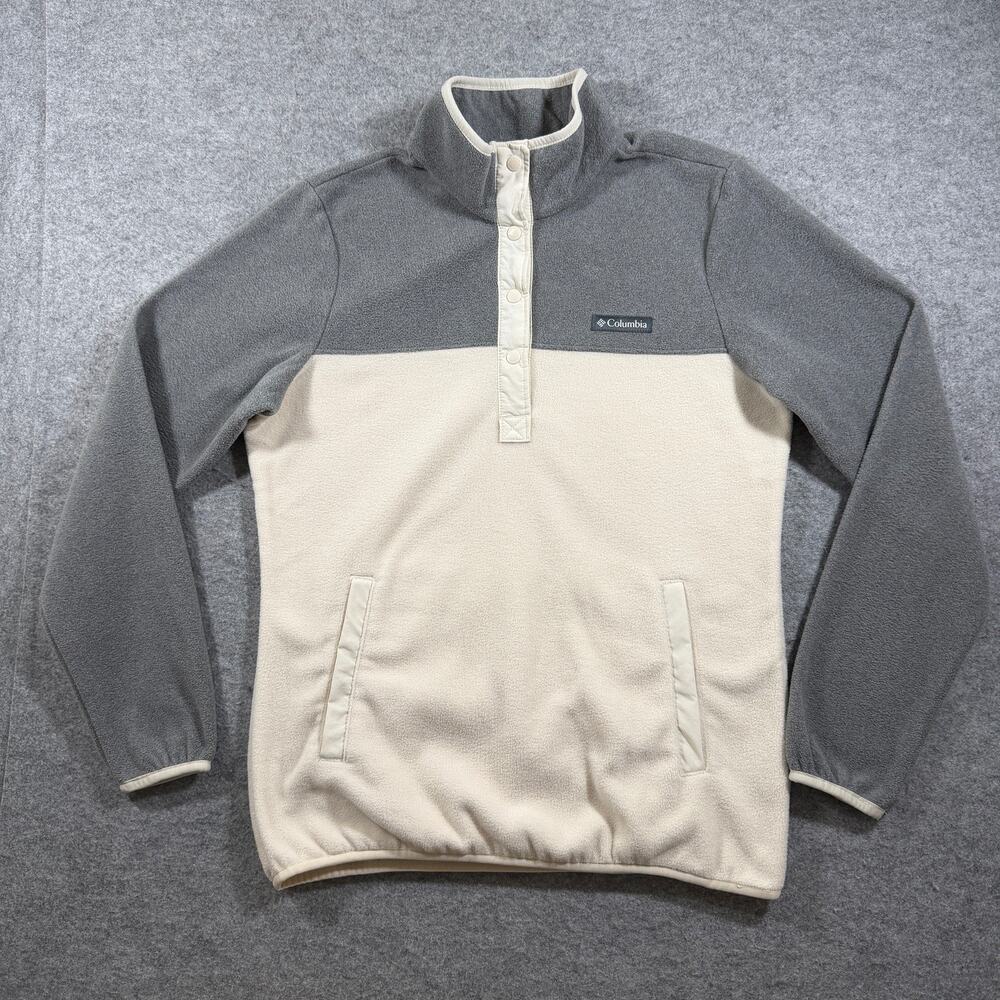 Columbia 1/4 Snap Fleece Pullover Womens S Cream Gray Colorblock Outdoor Hiking